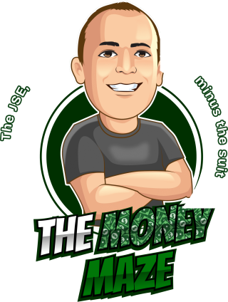 The Money Maze logo: a caricature of Jay, arms folded, with the line The JSE, minus the suit, above the show name
